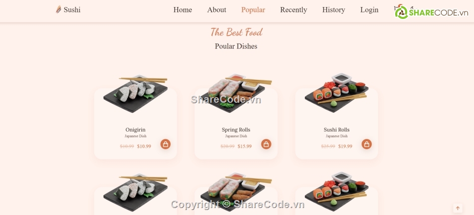 Code website bán hàng,sushi,Code web html css js,đồ ăn,website bán hàng Sushi